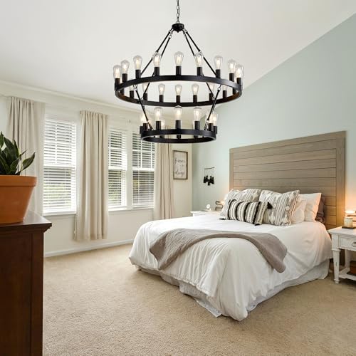 2 Tier Black Wagon Wheel Chandelier