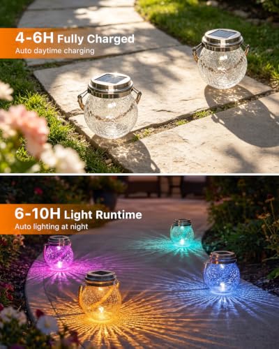 6 Pack Solar Cracked Glass Globe Lanterns Hang with Bright Colorful 1 LED (6 Count)