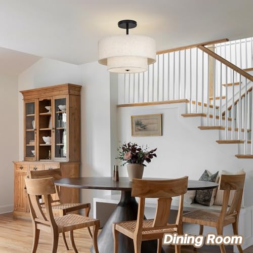18 Inch Large Semi Flush Mount Ceiling Light Fixture with Dual Drum Design