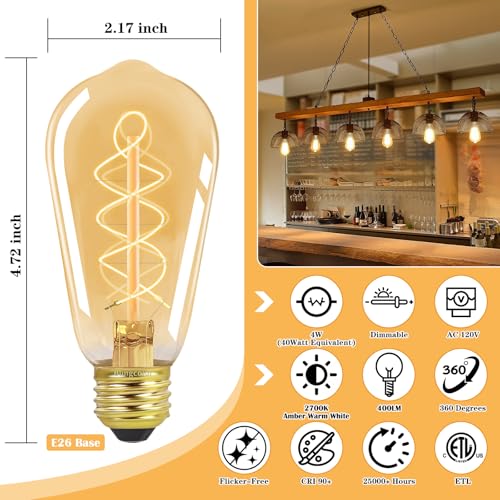 E26 LED Vintage Edison Light Bulbs 40 Watt (4 Count)