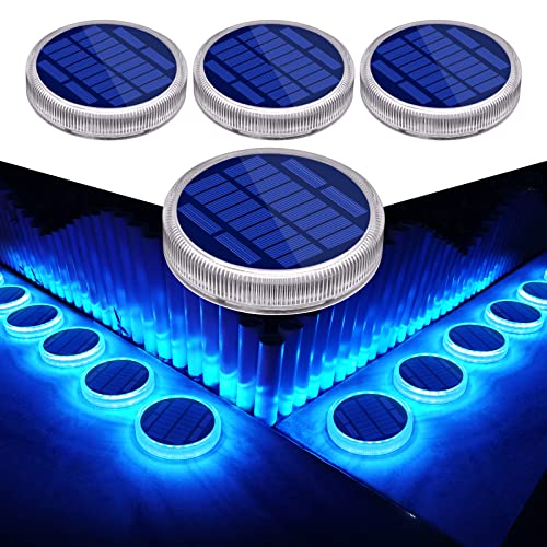 Blue Solar Lights for Outside Stick on Dock Deck Step Solar Powered (4 Count)