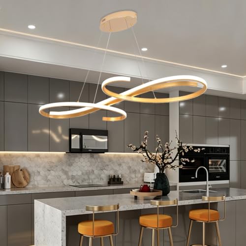 Gold Led Chandelier Dimmable Modern Chandelier for Dining Room Light Fixture Contemporary Led Pendant Light for Kitchen Island Lighting with Remote