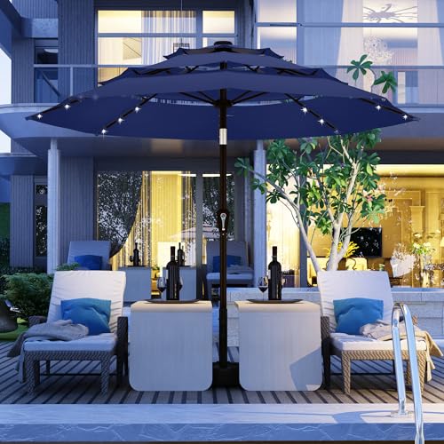 10ft 3 Tier Patio Umbrella with Solar Lights
