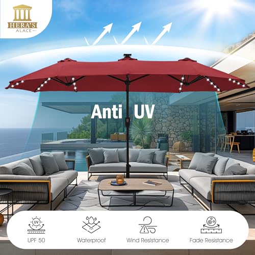 13 ft Patio Umbrella with 120 LED Solar Lights Outdoor Umbrella