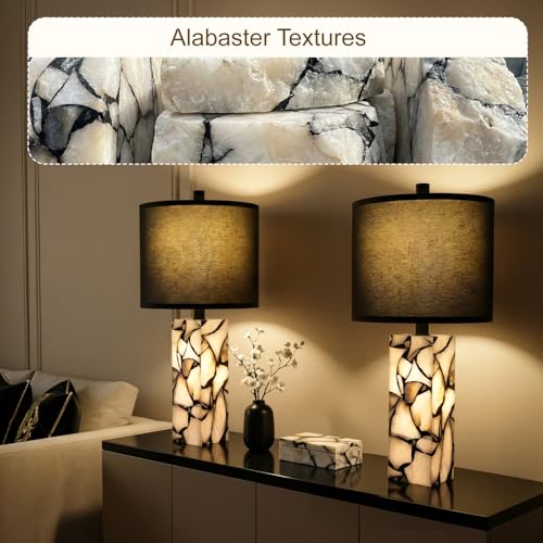 23" Alabaster Table Lamps Set of 2 for Bedroom with Night Light (2 Count)