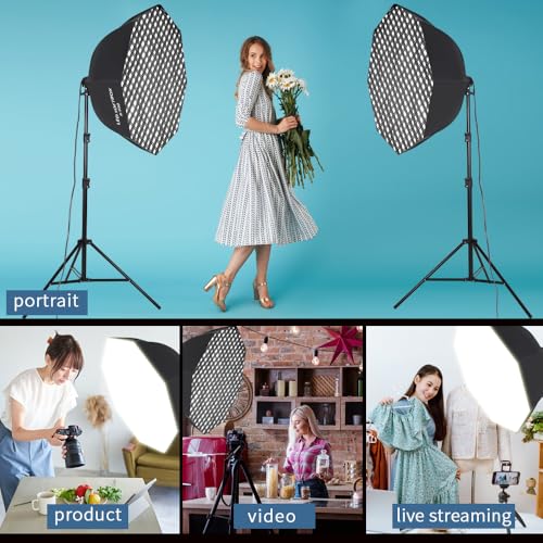 110W Octagonal Parabolic Softbox Lighting Kit with Honeycomb Grid (2 Count)