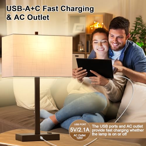 21" Touch Bedside lamps with 2 USB & AC Outlets (2 Count)