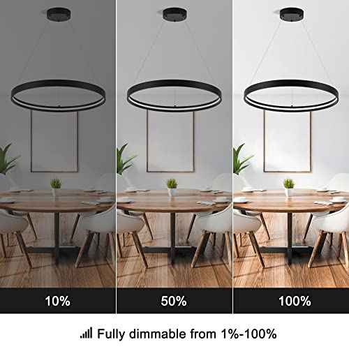 Modern Led Chandeliers Black, Dimmable Contemporary LED Chandeliers 1 Ring, Hanging Led Modern Pendant Light Fixture for Living Room Kitchen lsland Dining Room Foyer Office Entryway 6000k