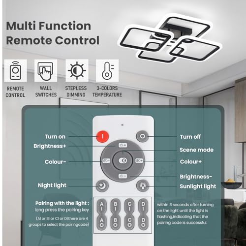 23.6inch Modern LED Ceiling Light 50W Dimmable Ceiling Lamp with Remote Control Square LED Flush Mount Ceiling Light Dining Room