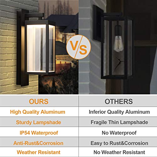 2 Pack Outdoor Wall Light Fixtures Black Modern Exterior Porch Light for House