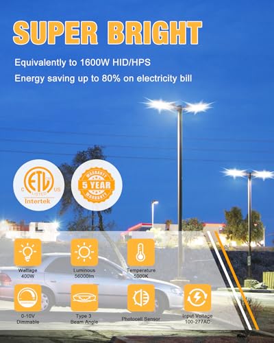 LED Parking Lot Light 400W 56000LM 5000K (2 Count)