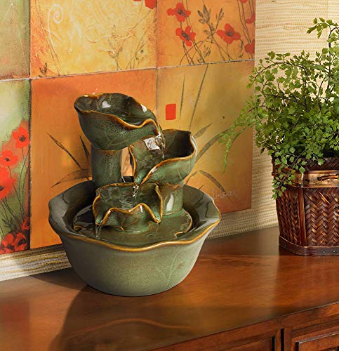 Organic Water Lily Ceramic 8" High Tabletop Outdoor Indoor Small Fountain