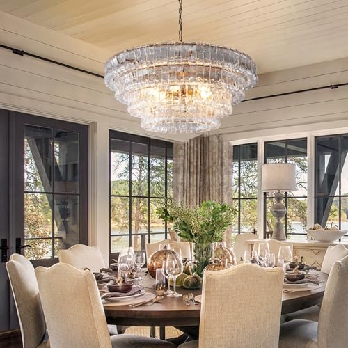 Clear Glass 36 inch Round Chandelier for Dining Room