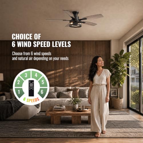 52 Inch Flush Mount Ceiling Fans with Lights and Remote Control (Black - Flush Mount / 52 Inch)
