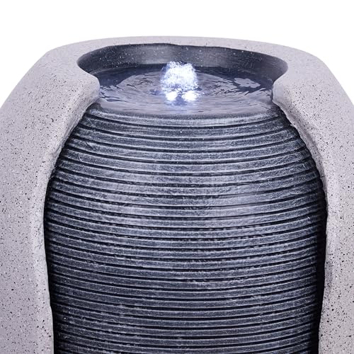 29" Tall Two Tone Ribbed Jar Floor Fountain with LED Lights