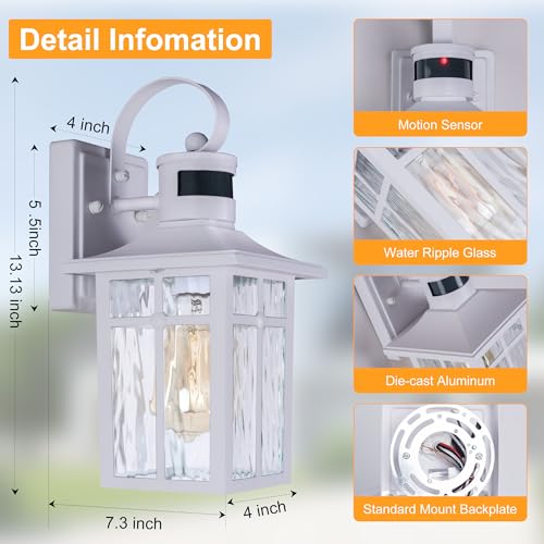 Aluminum Motion Sensor Outdoor Wall Lights with Ripple Glass (2 Count)