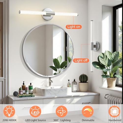 Bathroom Vanity Lights Chrome LED Vanity Lights Modern 24"