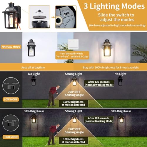 Porch Lights with GFCI Outlet Dusk to Dawn Outdoor Lighting Black 2Pack (2 Count)