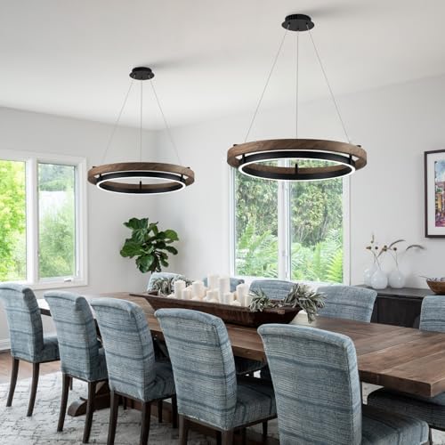 LED Ring Chandelier Dimmable Black Walnut Wood Chandeliers