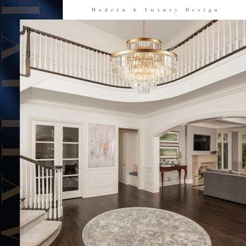6 Tier Large Gold Crystal Chandeliers 35" Modern Luxury Foyer Chandeliers