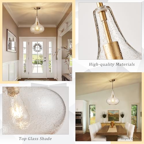 11" Gold Seeded Glass Pendant Light