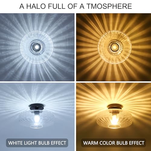11.8" Clear Glass Ceiling Lights Retro Small Semi Flush Mount Ceiling Light