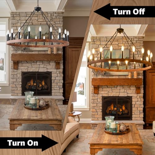 Wood Grain Wagon Wheel Chandelier 40" 20