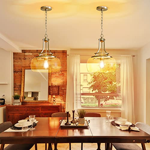 Chandelier Rustic Farmhouse Industrial Round Ceiling Pendant LED Light Fixture with Clear Glass Shades for Dining Room Kitchen Island Foyer Entryway