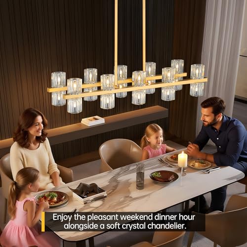 20 Light L32 Rectangle Gold Crystal Dining Room Light Fixture