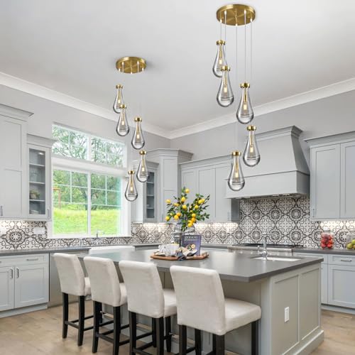 Raindrop Pendant Lights Kitchen Island Teardrop Gold Hanging Light Fixtures Clear Solid Glass Pendant Light Modern Chandeliers for Dining Room Porch Corridor Living Room