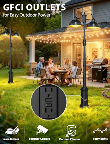 360° Motion Sensor Outdoor Post Lights with GFCI Outlet