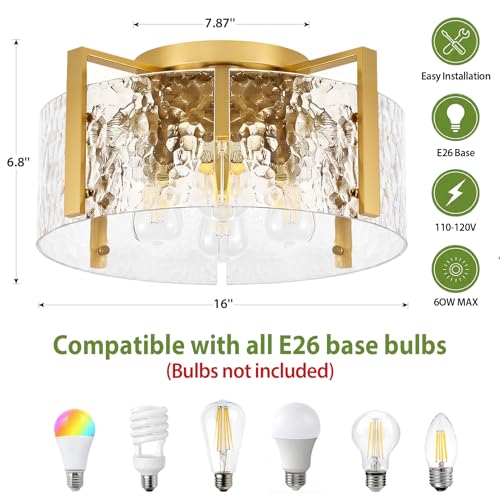 16'' Gold Semi Flush Mount Ceiling Light