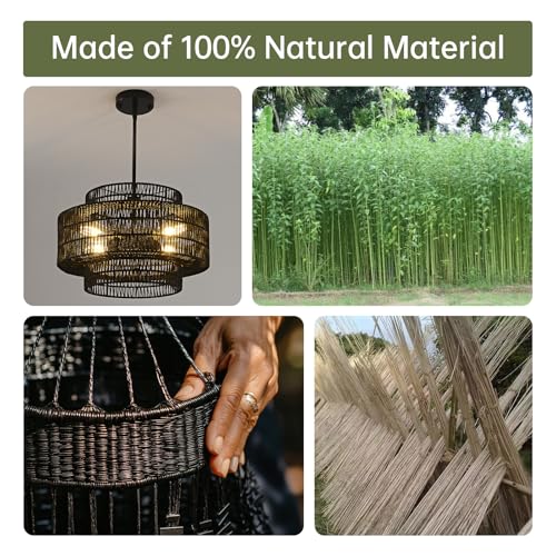 17.7" Black Rattan Chandelier for Dining Room