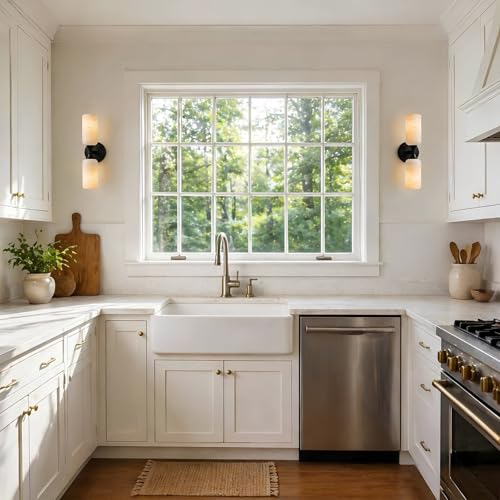 Natural Alabaster Wall Sconce 15in Marble Bathroom Vanity Sconce Black E26