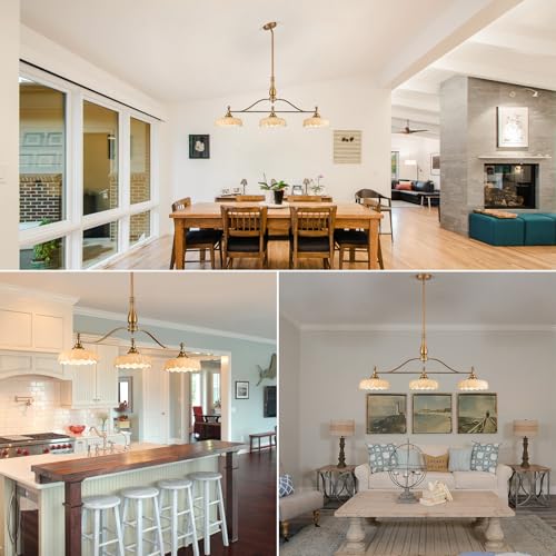 Chandeliers Pendant Light Fixture Vintage Pendant Lighting Fixtures 3 Lights Chandelier Kitchen Glass Hanging Lamp for Island Dining Living Room Brass and Brown