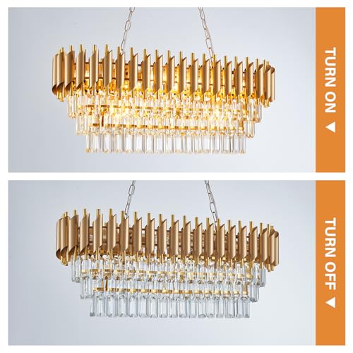 Modern Rectangular Chandelier Gold Crystal Chandeliers for Dining Room