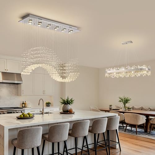 Rectangular Flush Mount Wave Chandelier for Dining Room