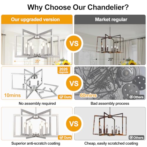 25" 61" Height Adjustable Modern Chrome Chandelier for Dining Room
