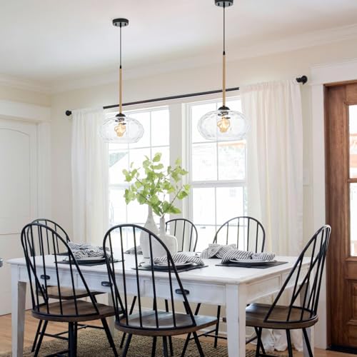13” Large Hammered Glass Pendant Light Rattan Modern Industrail Chandelier for Kitchen Island Dining Room Hallway