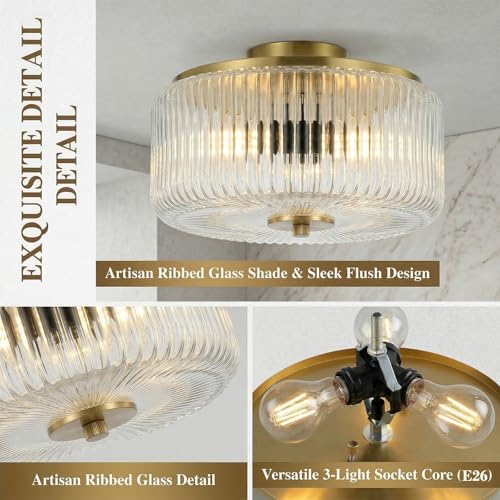 3 Light Gold Flush Mount Ceiling Light