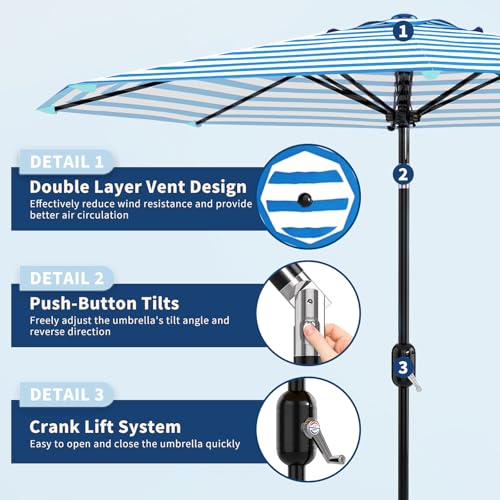 9FT Patio Umbrella 8 Sturdy Ribs Outdoor Table Umbrella