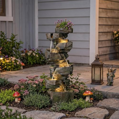 49H Realistic Rock Outdoor Water Fountain with 6 Tiers