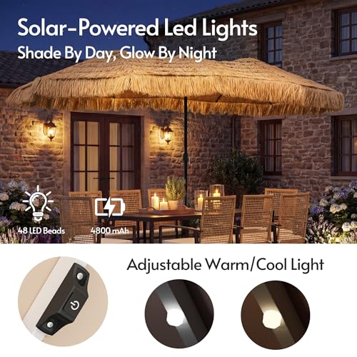 15ft Double Sided Patio Umbrella with Solar Lights and Base Included