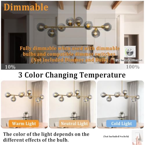 Linear Chandeliers for Dining Room 8 Lights Gold Sputnik Island Light
