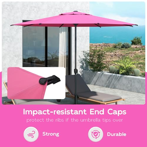 9FT Lyon Outdoor Patio Umbrella Outdoor Table Umbrella with Crank Market Umbrella 8 Sturdy Ribs UV Protection Waterproof and Push Button Tilt for Garden Deck Backyard Pool
