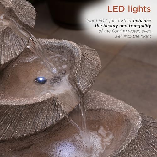 WIN1332L BR Outdoor Floor Tiered Basin Fountain with LED Lights