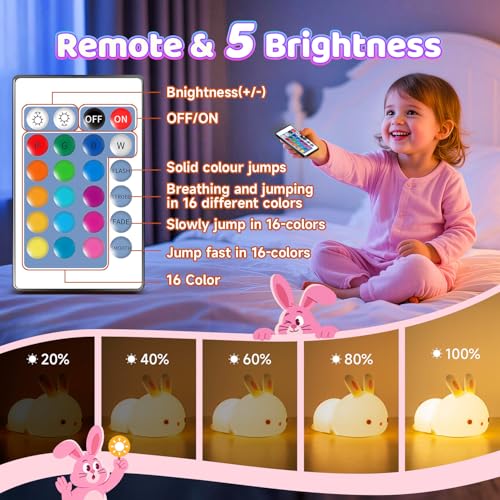 Bunny Squishy Gifts for Kids Night Light with Remote