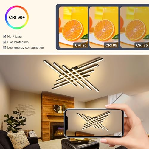 47" Black Modern LED Ceiling Light Fixtures With Remote