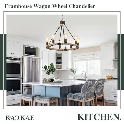 Farmhouse Wagon Wheel Chandelier 23.6" Wooden Chandelier Light Fixture 8