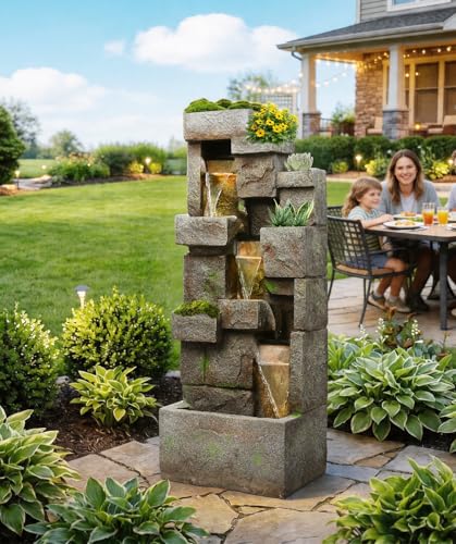 41.7" Outdoor Fountain 3 Tier Modern Water Fountain with LED Light and Pump
